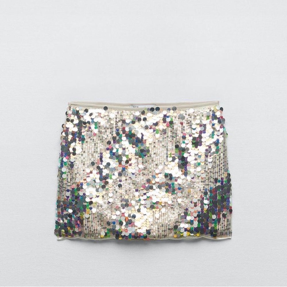 Zara Sequin Mini Skirt - Silver
